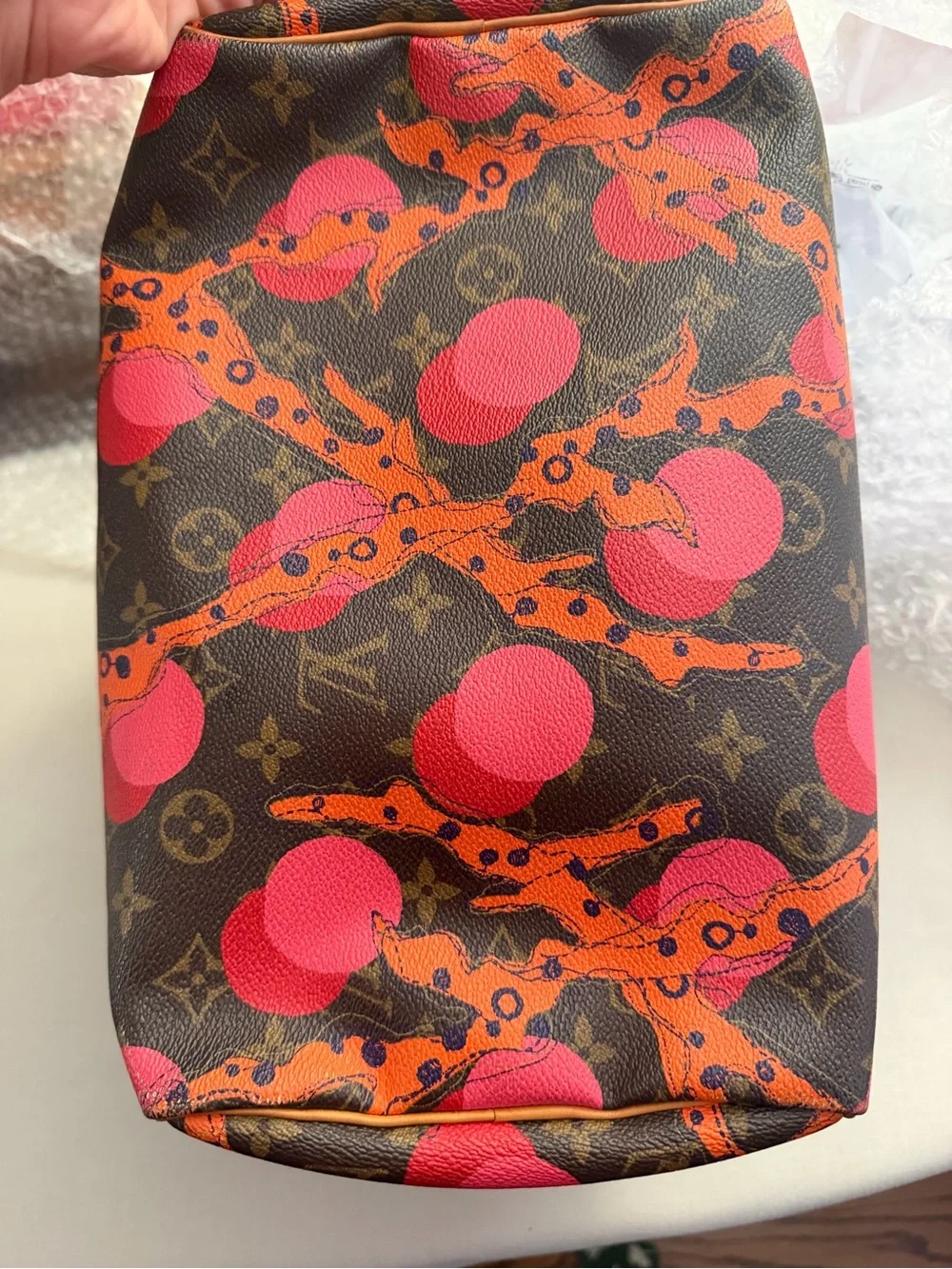 Louis Vuitton Speedy 30  Monogram Satchel with Pink and Orange Graphic Accents